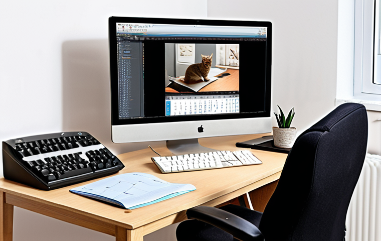 **
Prompt: "A translator's organized workspace in Poland. Ergonomic setup with a comfortable chair, adjustable desk featuring CAT software like Trados Studio on the screen. Natural light. Polish keyboard. Calendar showing deadlines."
**