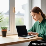 번역사 초보자를 위한 시작 가이드 - A professional, focused Polish female translator, aged in her late 30s, working diligently at a mode...