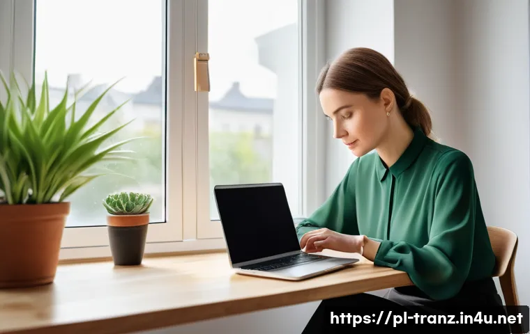 번역사 초보자를 위한 시작 가이드 - A professional, focused Polish female translator, aged in her late 30s, working diligently at a mode...