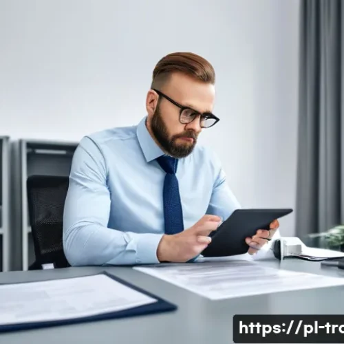 번역사가 피해야 할 클라이언트 유형 - A professional translator at a modern office desk, surrounded by dual computer monitors displaying c...