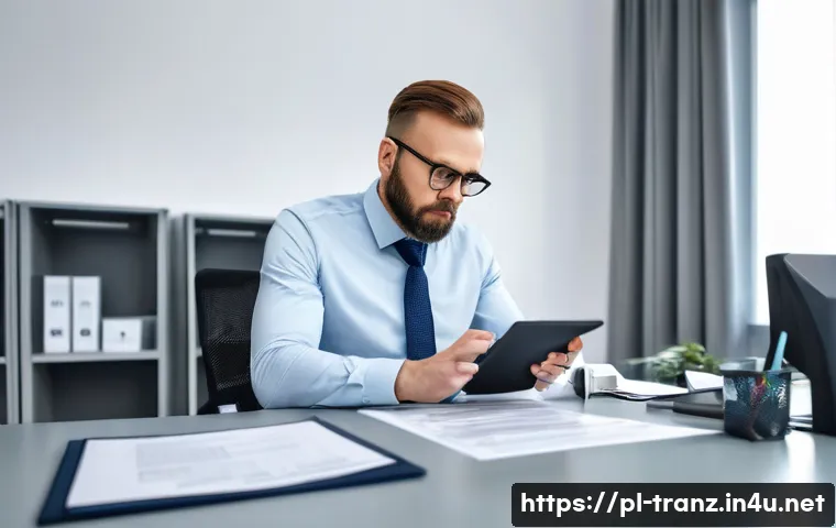 번역사가 피해야 할 클라이언트 유형 - A professional translator at a modern office desk, surrounded by dual computer monitors displaying c...