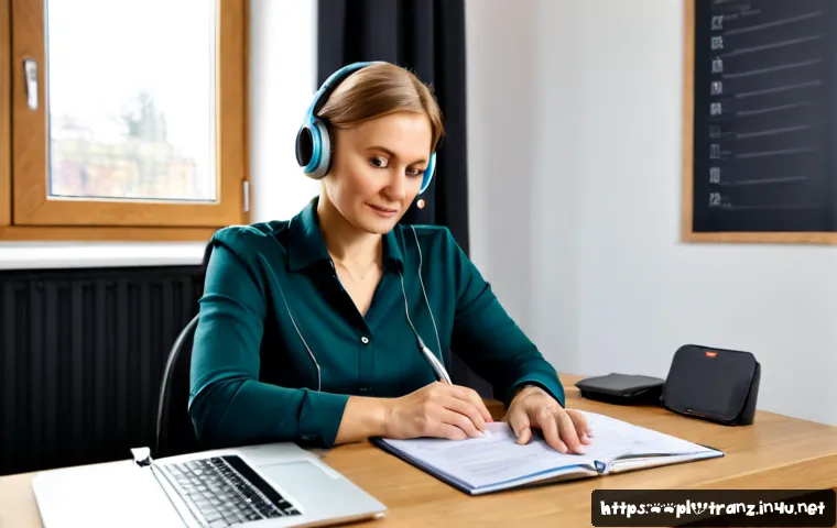 Home 17 번역사에게 필요한 전문 자격증 리스트 - Photorealistic professional translator certification concept, a Polish-speaking female translator in...
